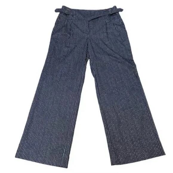 Ryegrass Wide Leg High Rise Pants Womens Sz 16 Navy Chalk Stripe Trousers NWT - Picture 1 of 8
